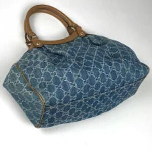 Gucci denim Bag Shoulder GG blue brown 2way Sukey tote